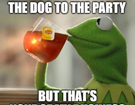 Kermit sipping tea throwing shade about not being invited to a birthday.