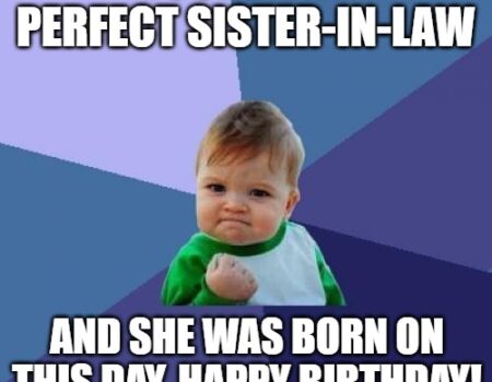 Success Kid birthday meme celebrating the perfect sister-in-law born on this day