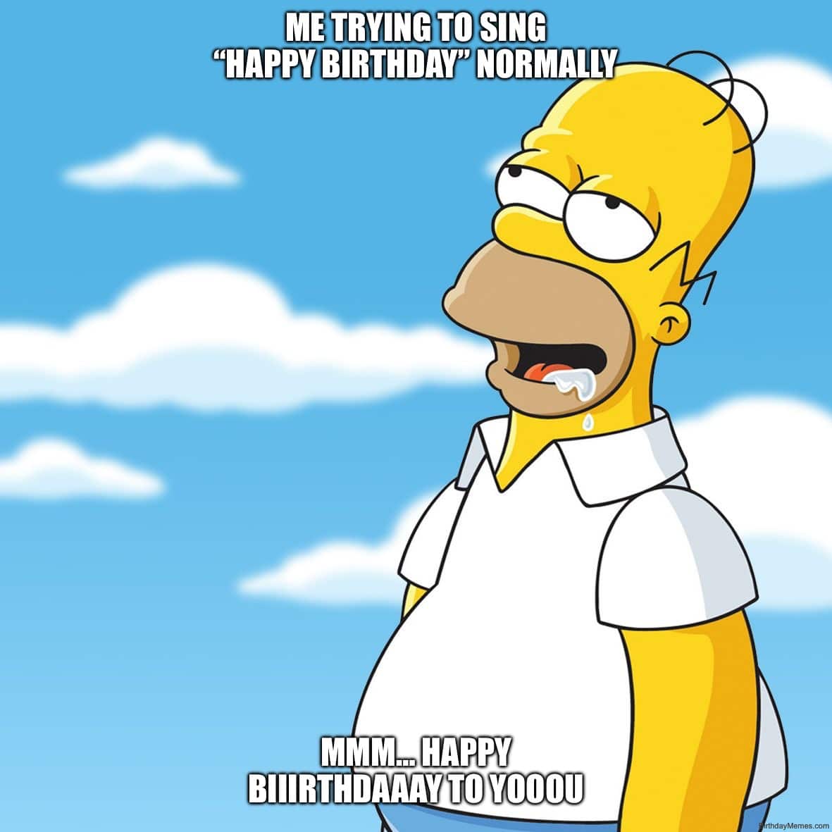 Homer Simpson drooling while singing 'Happy Birthday' awkwardly.