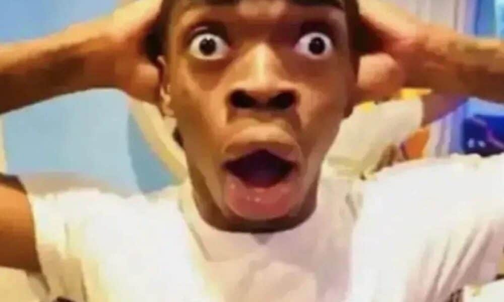 A shocked man with hands on head, meme text about her saying she wants nothing big for her birthday but sending a huge Pinterest wishlist.
