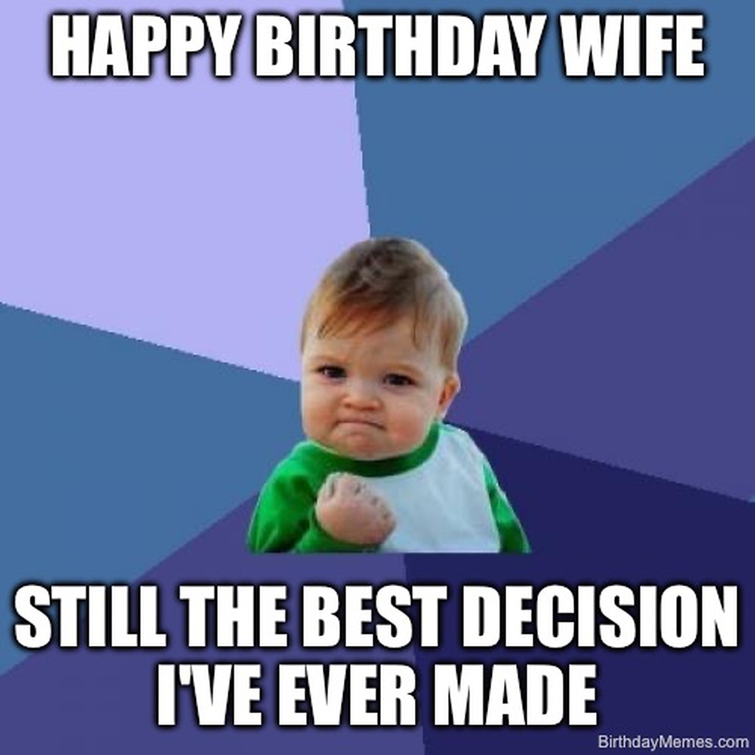 Success Kid with fist pump and text: Happy Birthday Wife. Still the best decision I've ever made.