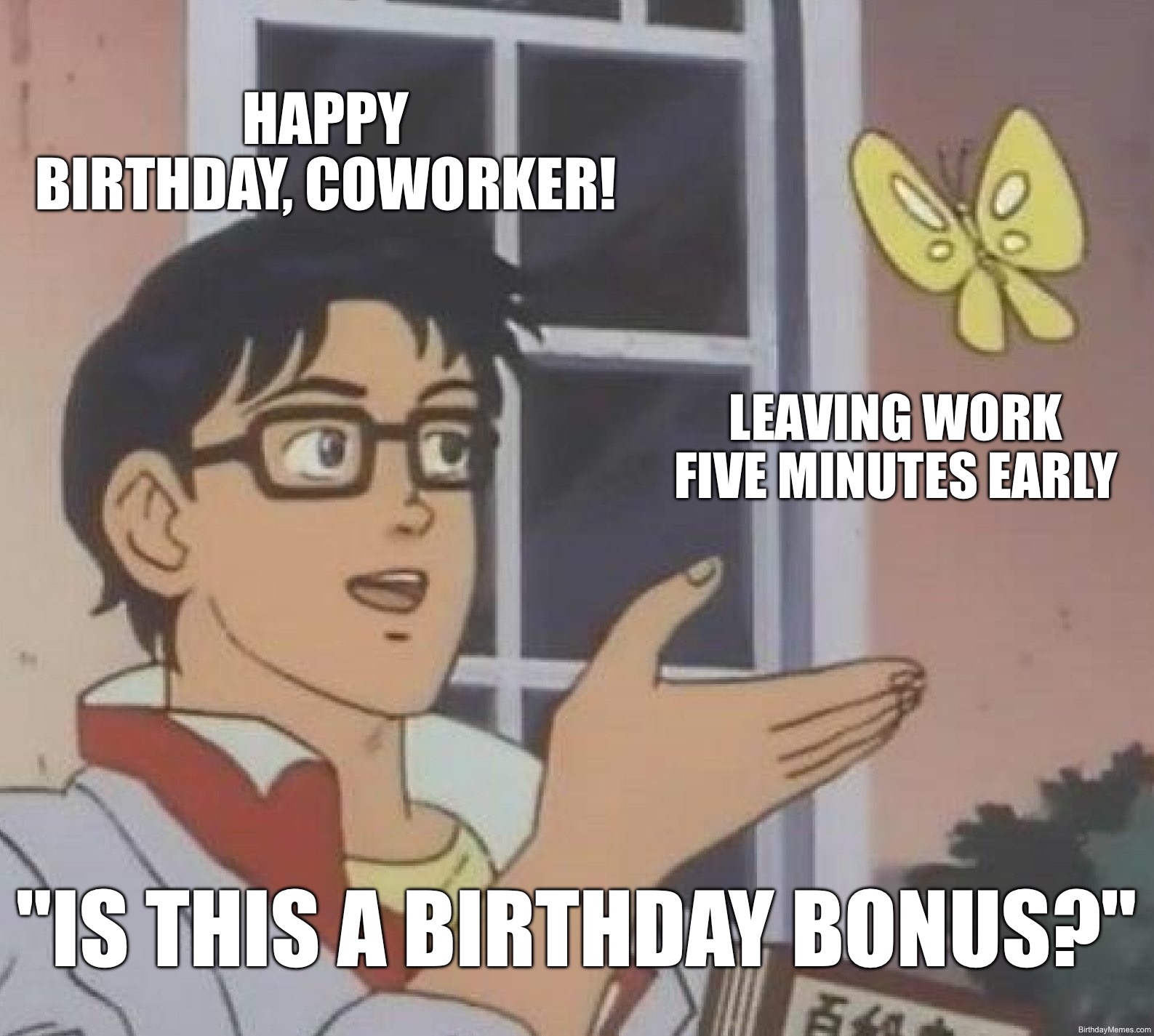 Funny birthday meme image with readable birthday joke text