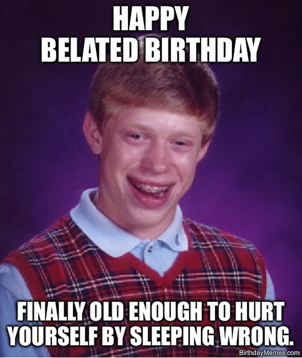Funny birthday meme image with readable birthday joke text
