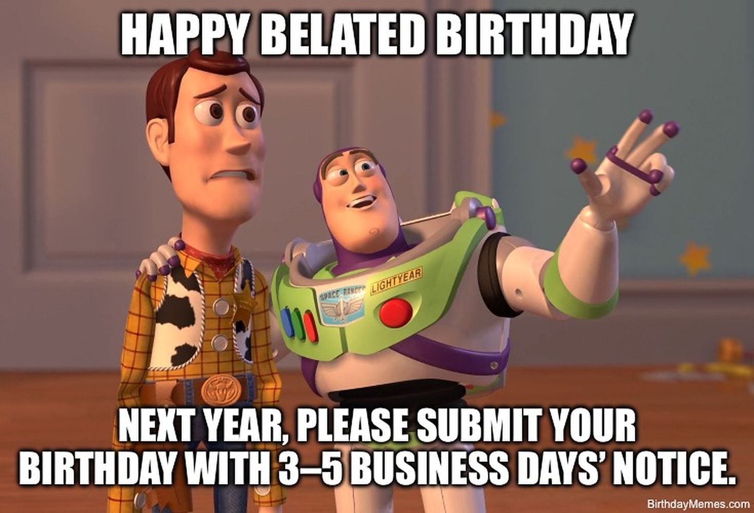 Funny birthday meme image with readable birthday joke text