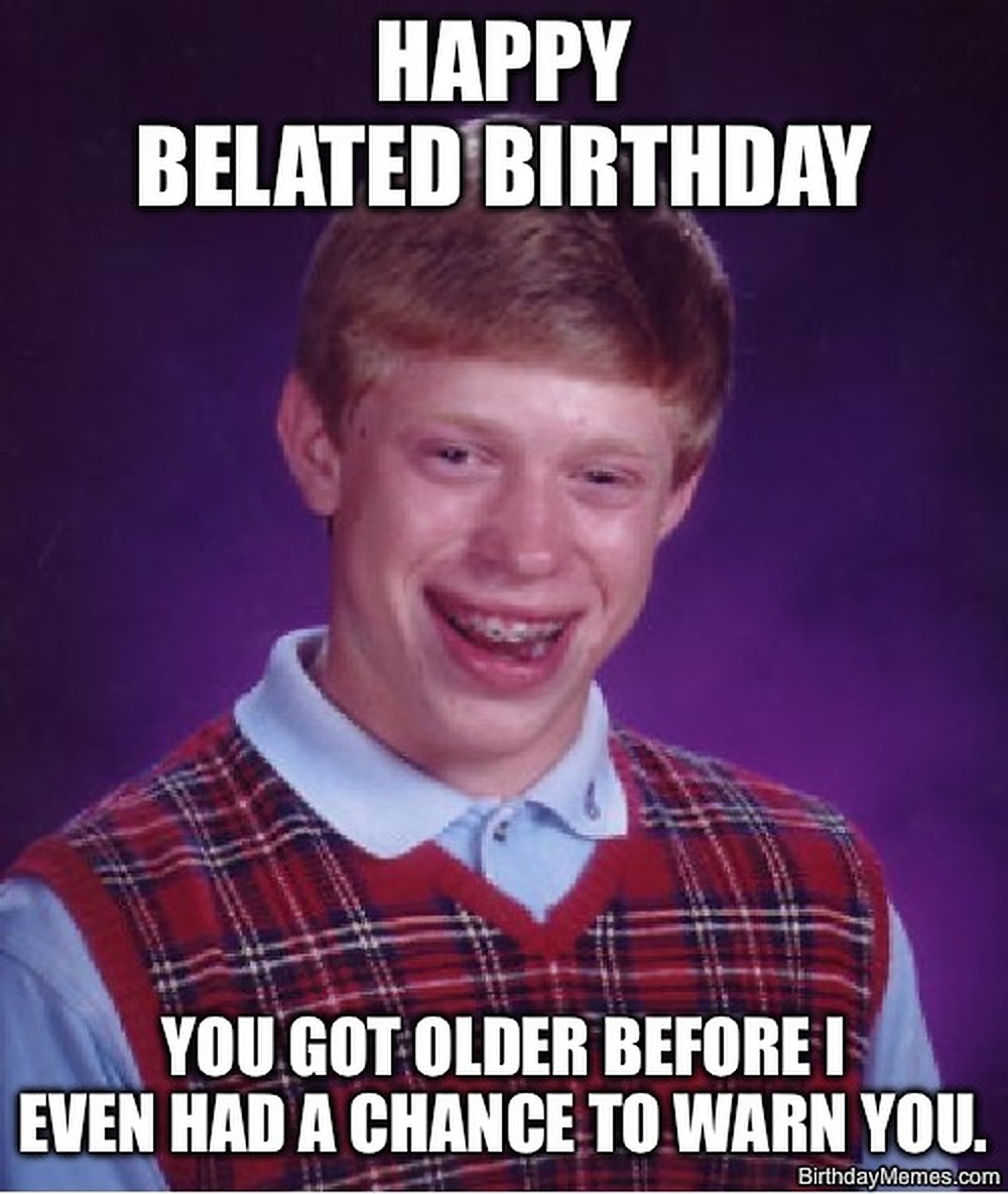 Funny birthday meme image with readable birthday joke text